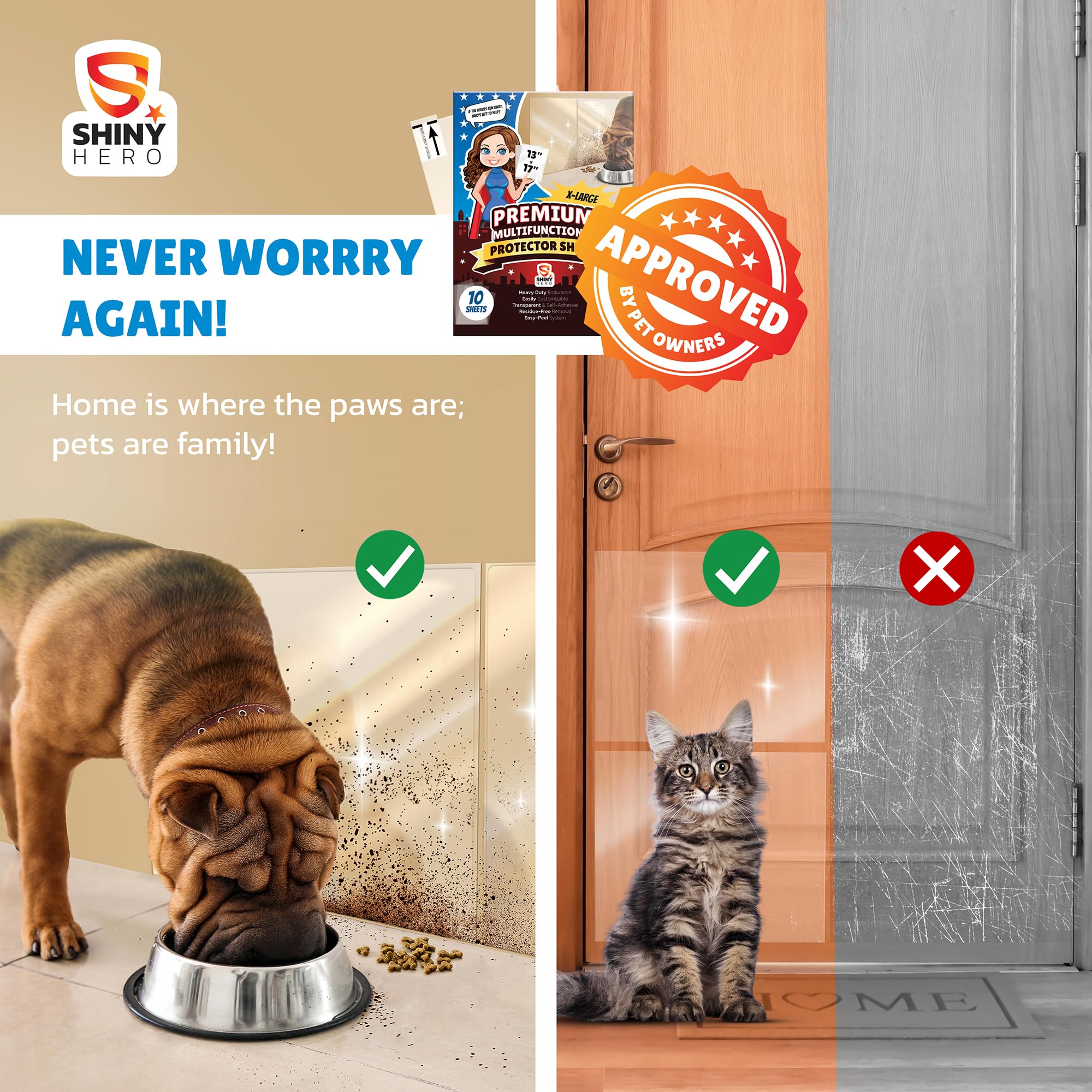 10Pack - Clear Wall & Door Protector from Dog Scratching - Anti Cat Couch Guard Plastic Sheets, Furniture Self-Adhesive Removabl